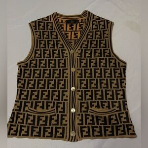 FENDI Vintage FF Logo Knit Vest – Size 48 (19” PTP)